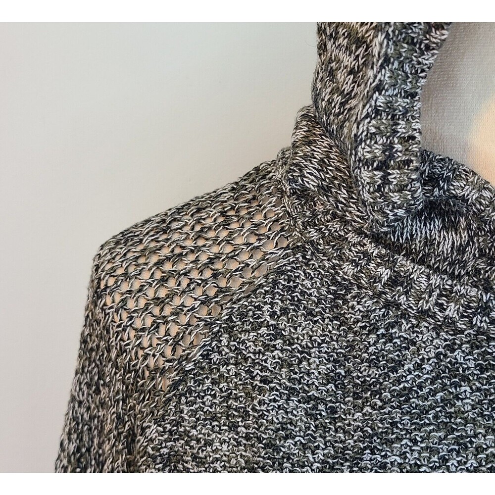 American Eagle Black White Marled Open Knit Shoulder Sleeves Hooded Sweater XL - Picture 7 of 15